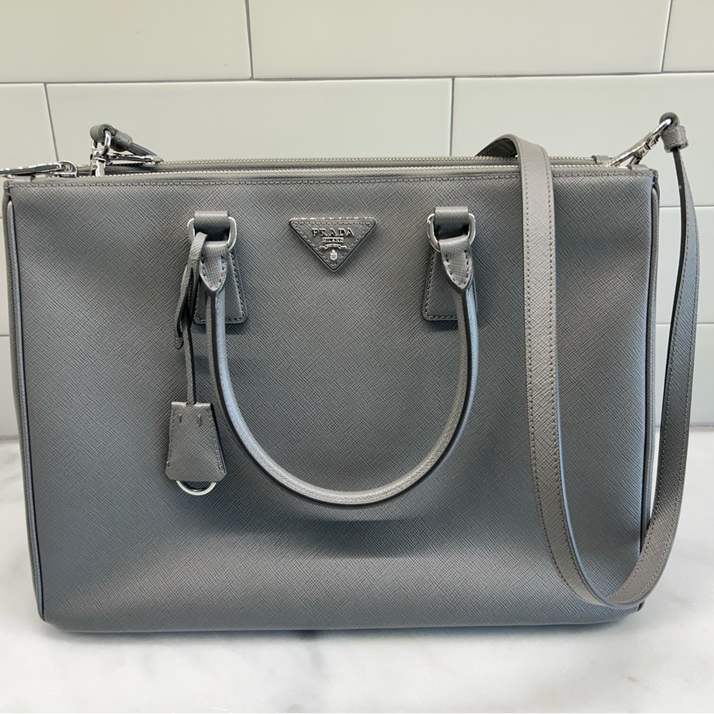 Authentic Large Grey Prada Galleria Saffiano Leather Bag